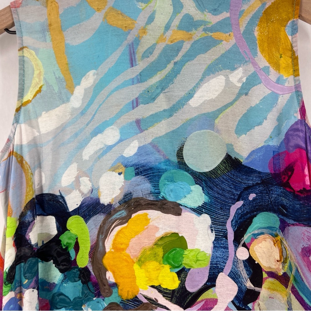Claire Desjardins Colorful Abstract Sleeveless Button Front Tunic Lagenlook - Picture 12 of 16